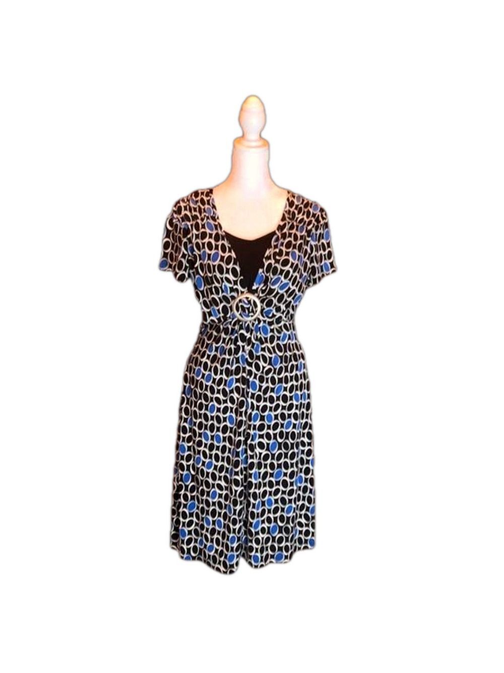 NOTATIONS Vintage Black, Gray, & Blue Circle Print Casual Dress Size S